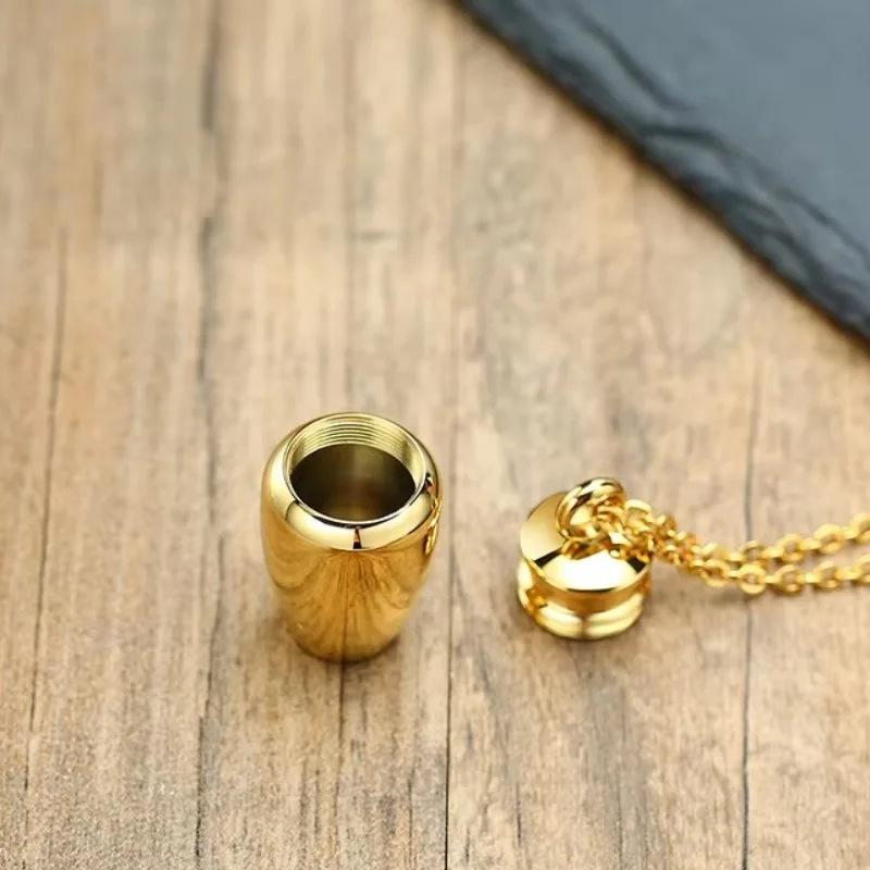Stainless Steel Cremation Urn Necklace, Gold Plated Keepsake Ashes Holder Pendant, Memorial Jewelry for Loved Ones & Pets