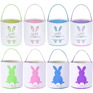 8 Pack Easter Bunny Bag  Ear Easter Basket Easter Egg Hunt Basket for  Candy Bag Canvas   Tail Easter Egg Hunt Party Decoration
