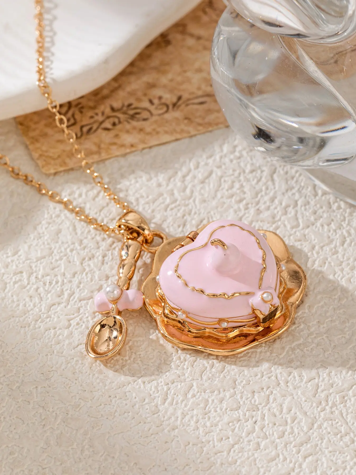 Heart Lock Box Necklace, Mini Cute Pet Inside, Gold Enamel Butterfly Spoon Charm, Casual Jewelry for Girls, Copper Pendant Necklaces