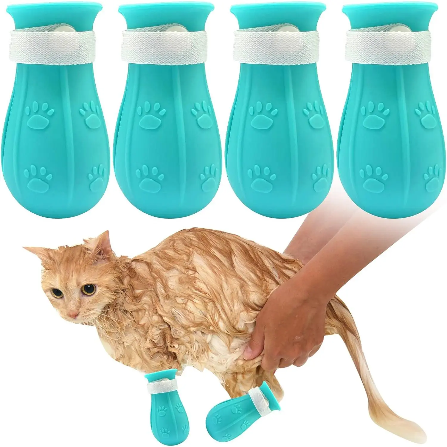 4PCS Cat Anti-Scratch Boots, Adjustable Cat Paw Protector Shoes Silicone Cats Shower Feet Cover Cats Foot Cover  Home Pet Hospital Bathing Nail Trimming Treatment (Blue) New model