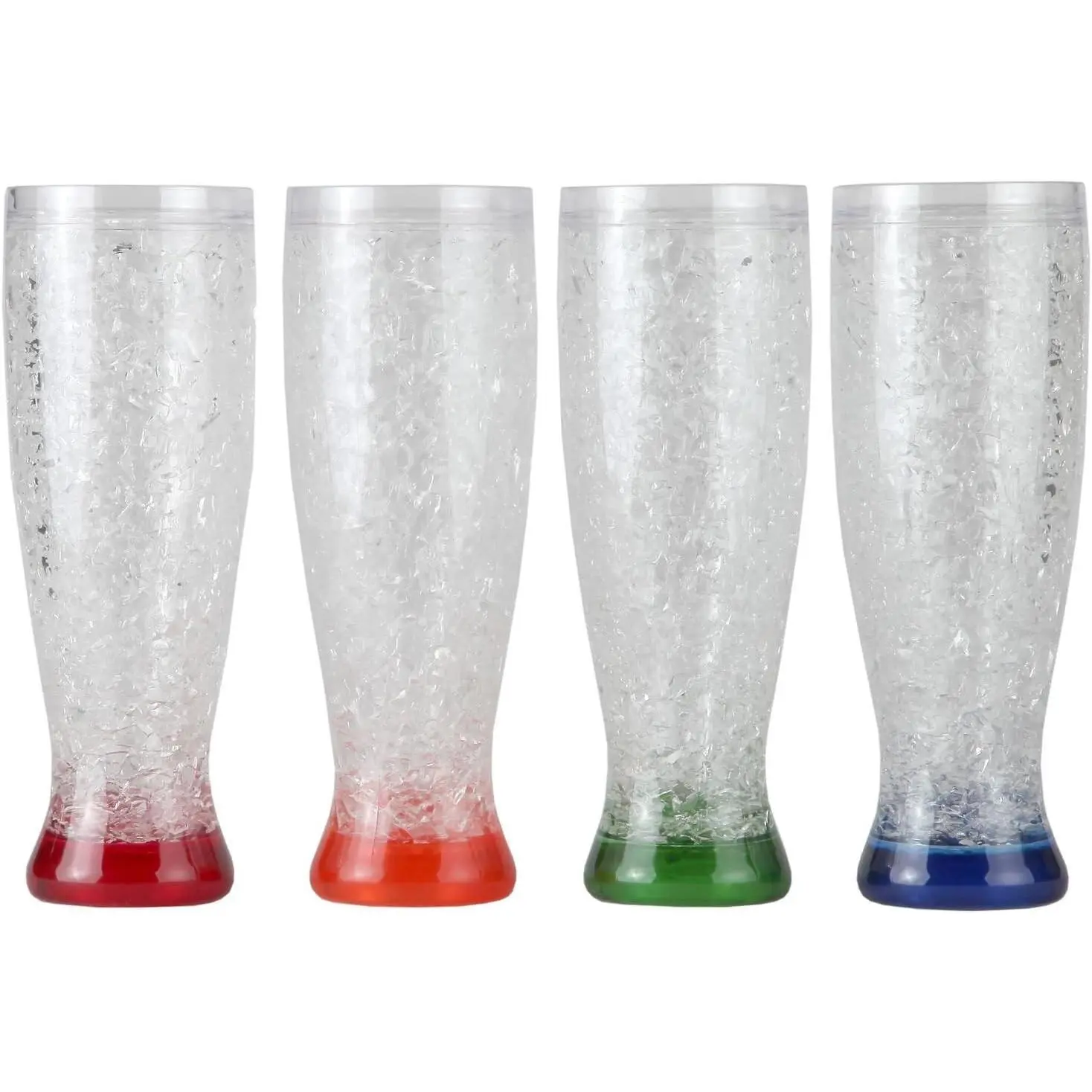 Freezer Beer Mugs Set of 4 16 oz Double Wall Insulated with Liquid Gel Frosty Chiller Cups Break-Resistant Acrylic Freezable Glasses for Home Bar Pool Parties BBQ & Outdoor Gifts
