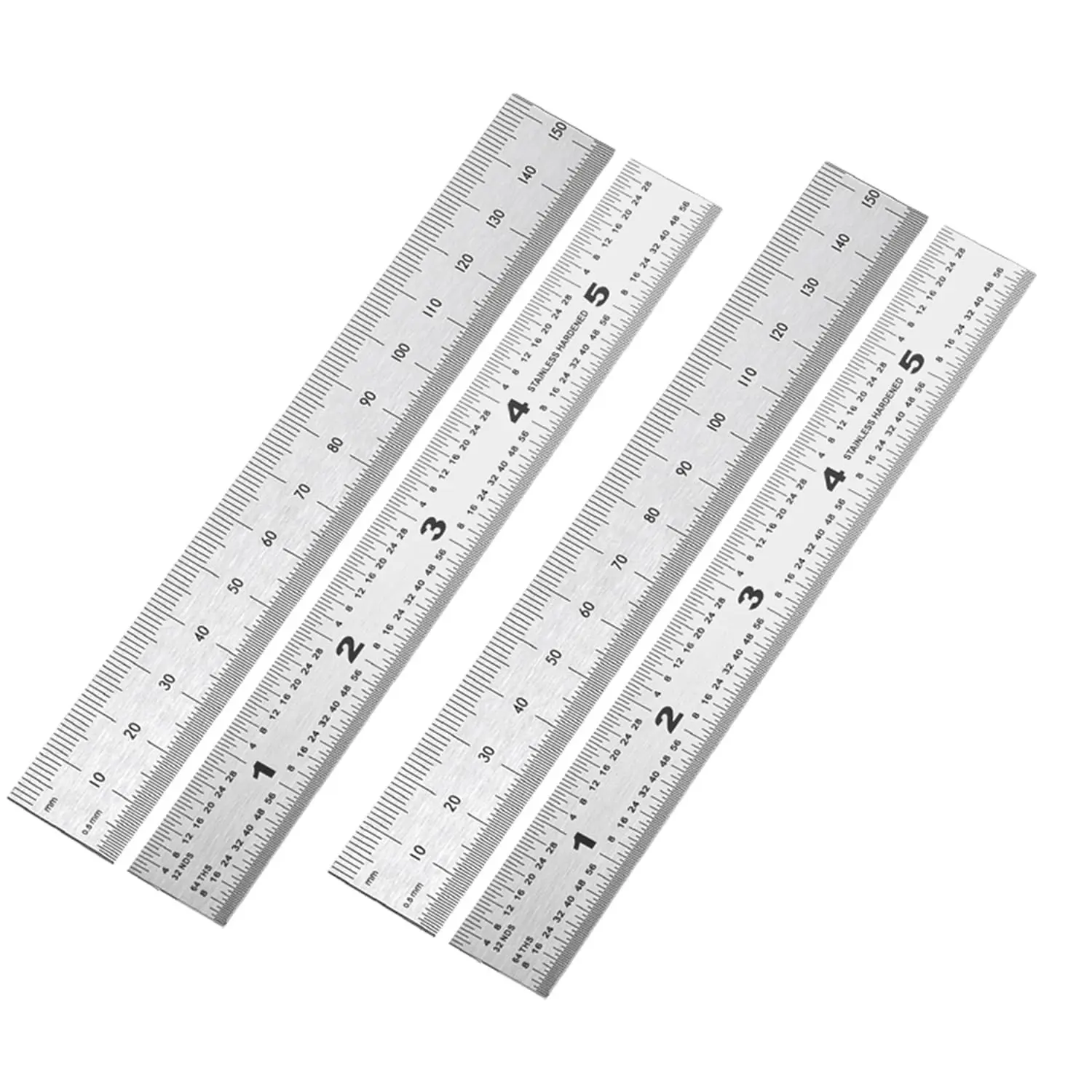 6 Inch Machinist Ruler 4-Pack Stainless Steel Precision Scale Ruler with Inch/Metric Etched Markings Dual Side Measuring Rule for Engineers Drafting Woodworking