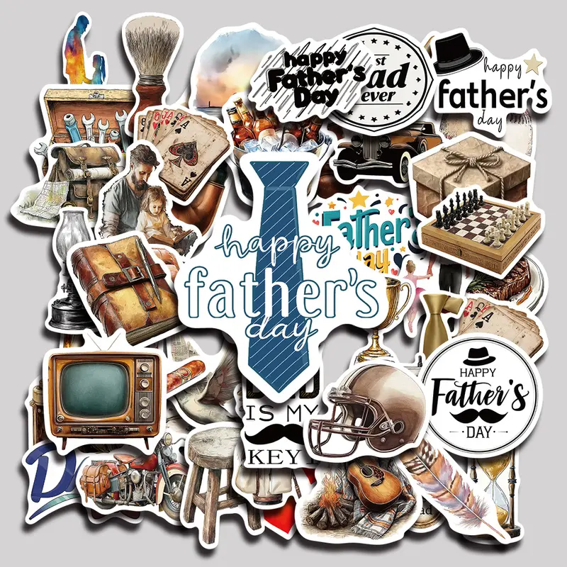 50PCS Father's Day Aesthetic Vinyl Stickers Pack for Laptop Water Bottle Phone Case Skateboard Journal Scrapbook DIY Decoration
