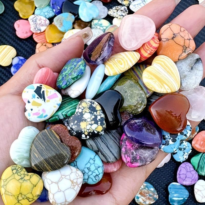 Random Color Heart Shaped Stone, 10/20pcs Natural Polished Tumbled Stones, DIY Jewelry Gift, Decorative, Suitable for Seasonal Decoration, Handcrafted, Feather-free