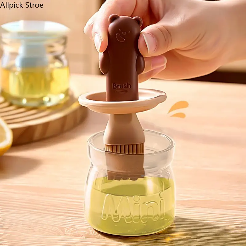 Bear Oil Dispenser Bottle with Silicone Basting Brush - Heat-Resistant Glass Cooking Tool for BBQ Enthusiasts, Kitchen, Bbq Lovers, Grill Basting Brush