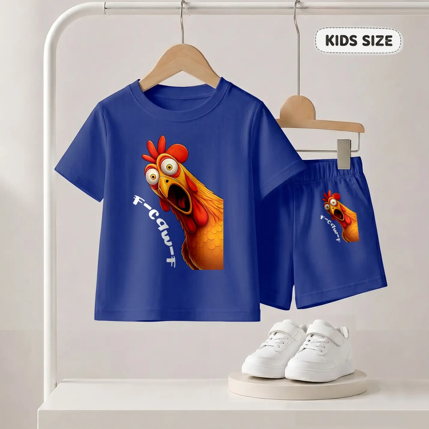 Toddler Clothing Set, Casual Crew Neck Short Sleeve T-Shirt with Cartoon Chicken and Elastic Waist Shorts, 2-Piece Breathable Soft Outfit for Boys & Girls, Short Sleeve Tops