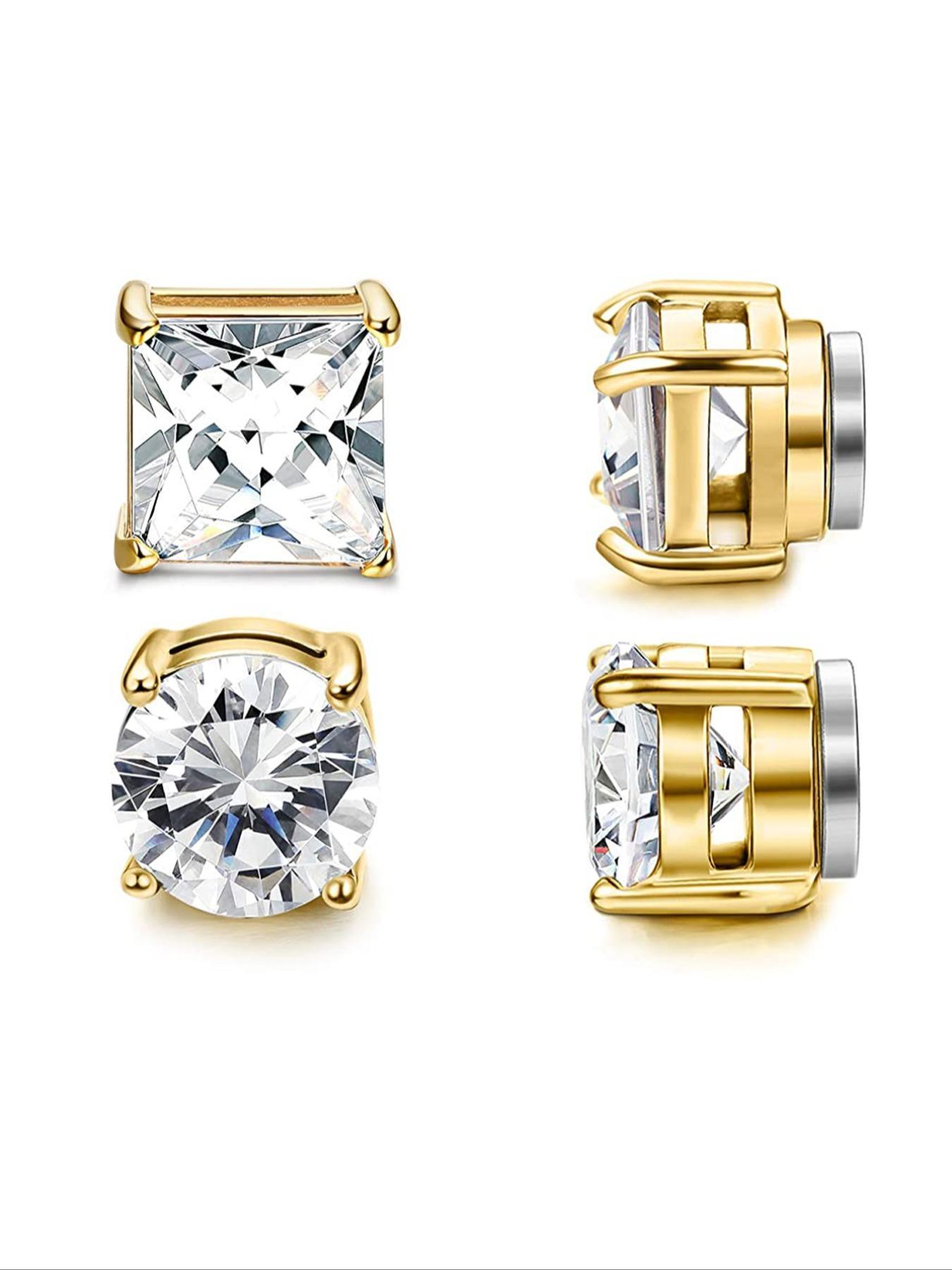 4pcs Simple Style Copper Zircon Ear Cuffs, Magnetic Design Unisex Jewelry Gift, Casual All-Season Accessory for Daily Wear Ear Studs