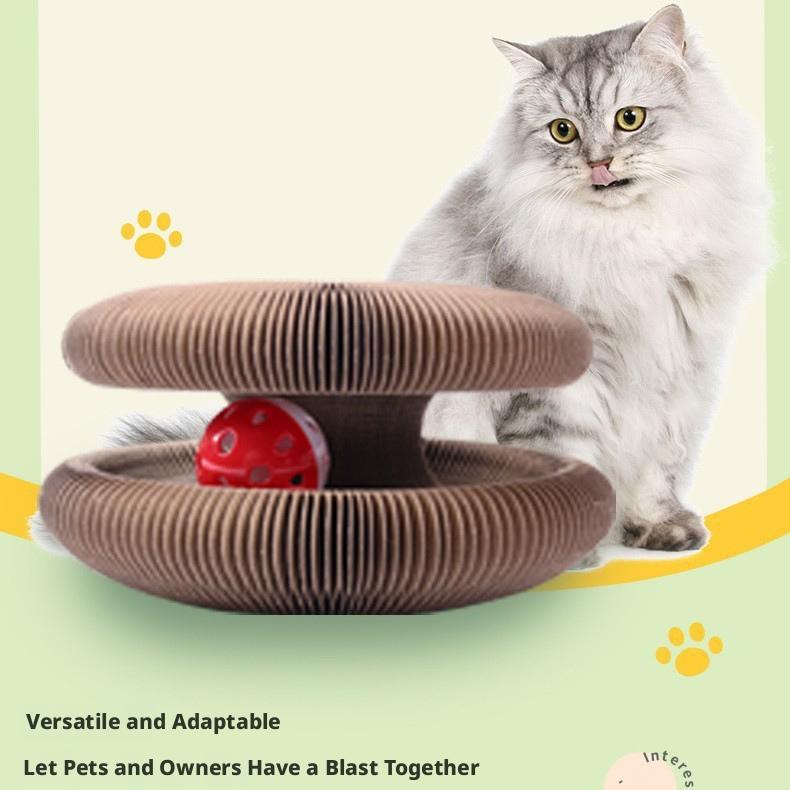 Foldable Magic Accordion Cat Scratcher with Bell, Corrugated Paper Wear-Resistant Cat Grinding Claw Nest, Interactive Self-Play Cat Toy for Boredom Relief