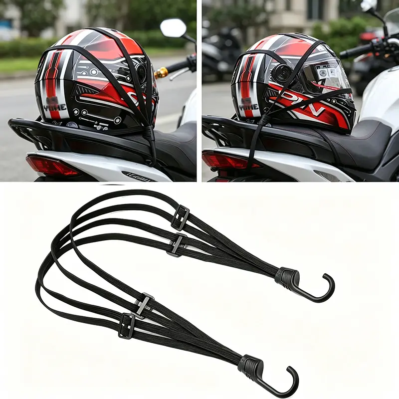 Black Hooked Ends Elastic Bungee Cords – Helmet Straps for Motorcycles, Secure Luggage Fastening and Stable Storage Tools