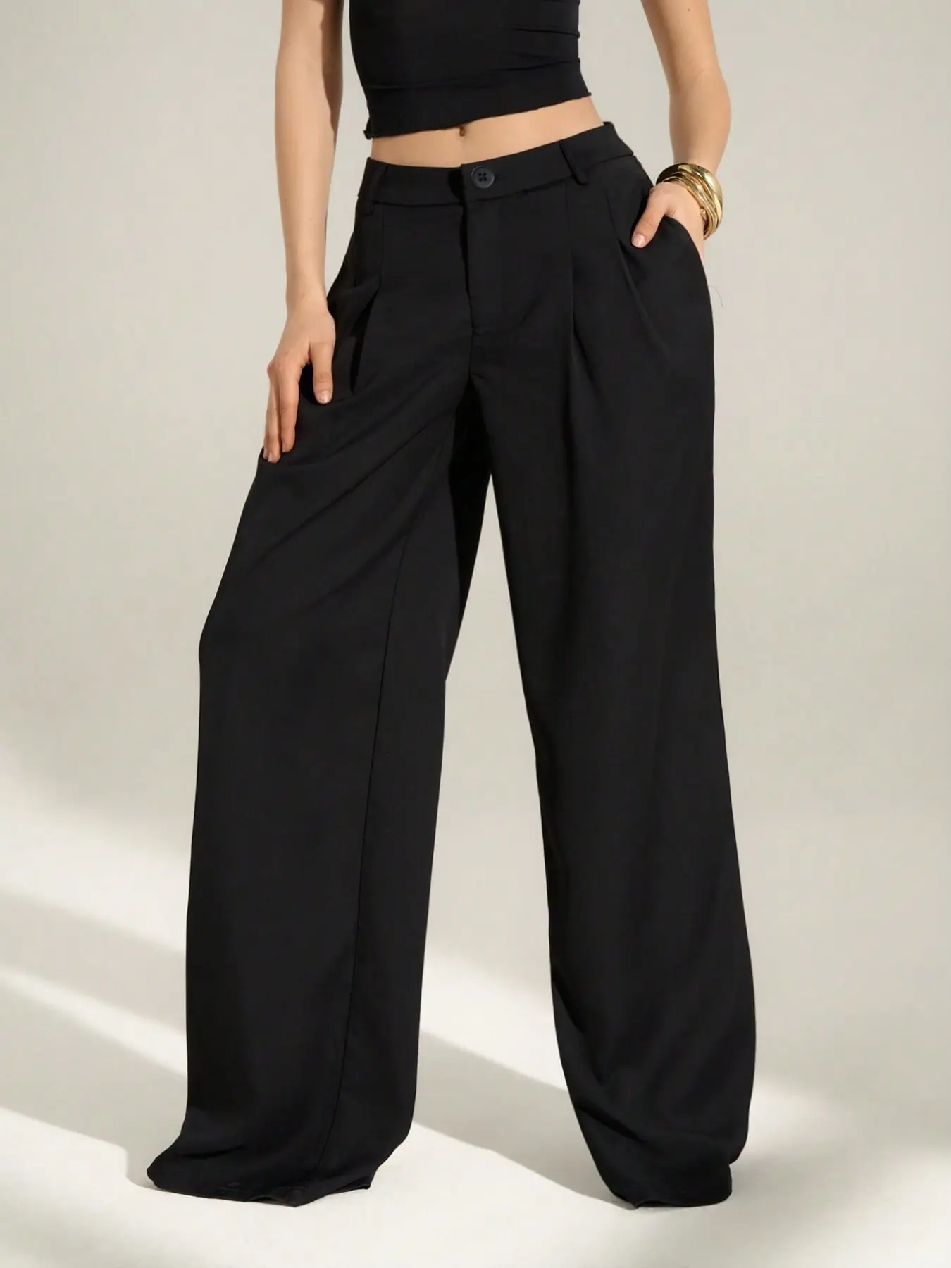Women's High-Waisted Loose Fit Pleated Straight Leg Suit Pants, Elegant Casual Wide Leg Trousers for Office and Business, All Seasons