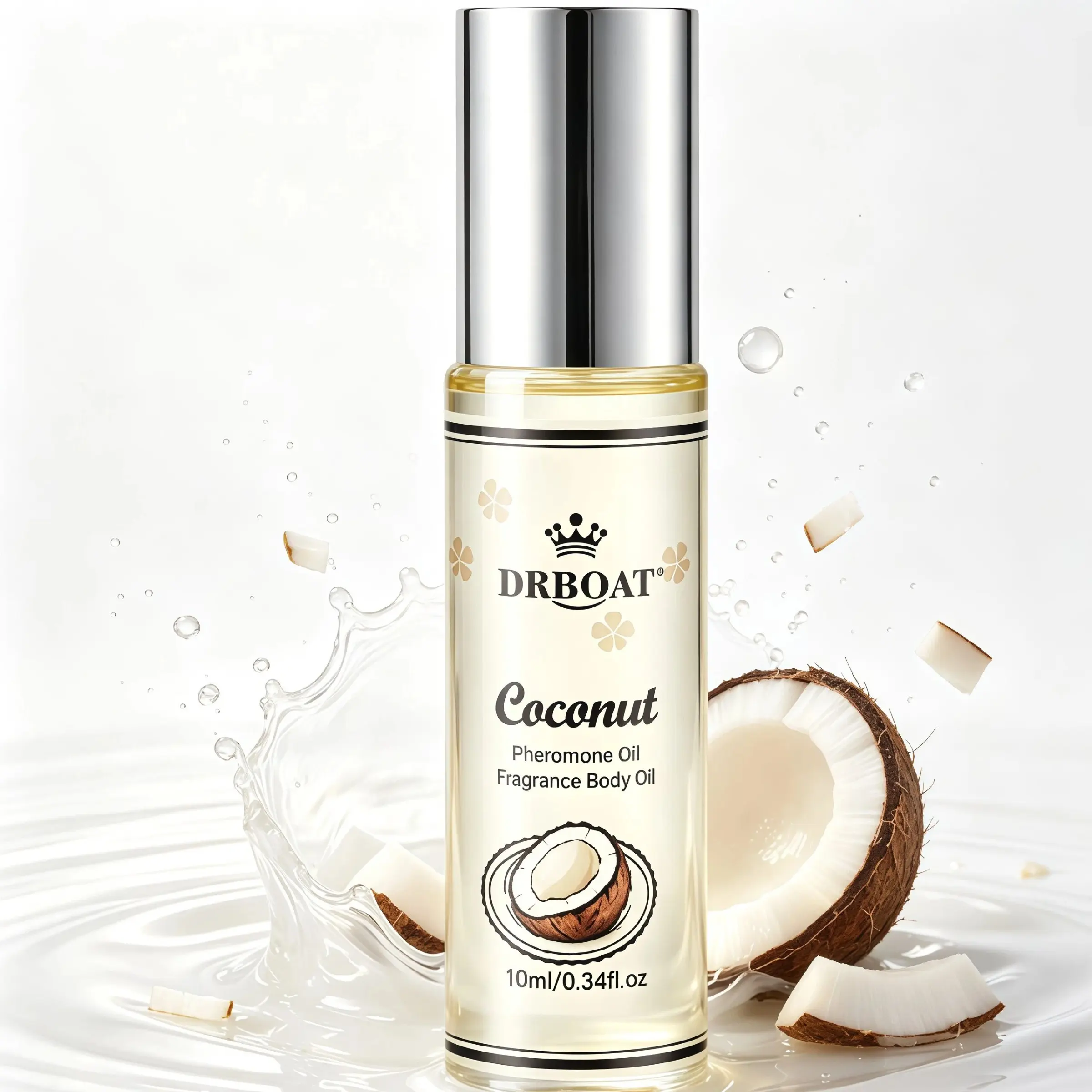 Coconut Pheromone Oil 10ML, Roll-On Perfume Oil, Dulcet Lactonic Eau De Toilette, Gourmand Fragrance, Faux Natural Scent, Travel-Friendly