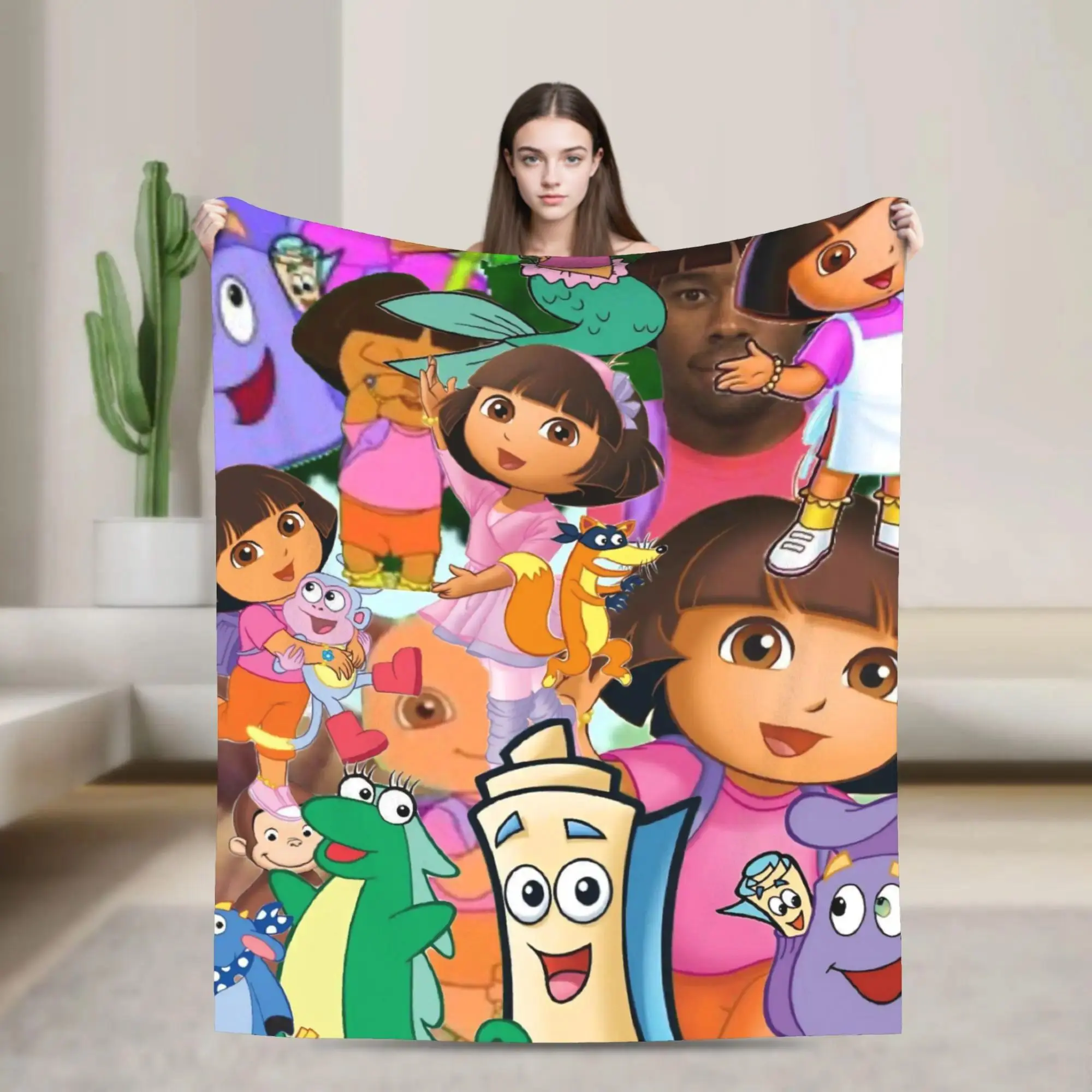D-Dora the Explorer Flannel Blanket - 80x60 inches (80in*60in) Wrinkle Resistant Cooling All-Seasons Soft Cozy Throw for Picnic, Outdoor Use