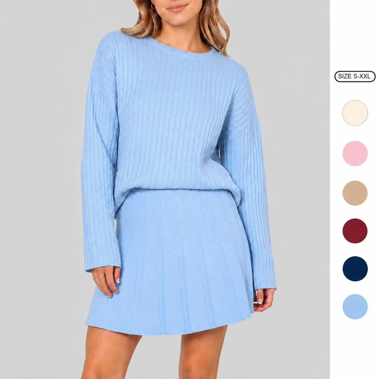 Imily Bela Women's 2 Piece Outfits 2026 Plaid Knit Mock Neck Long Sleeve Sweaters and Mini Skirt Two Piece Sets
