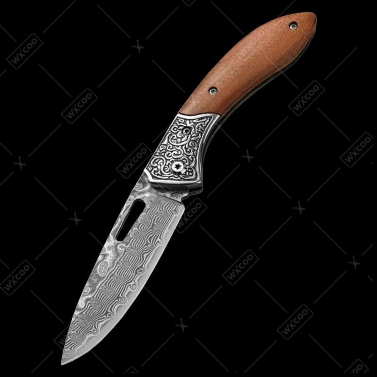 Folding Knife The Wood Handle Pure Manual Damascus Steel Blade Outdoor Camping Pocket Knife