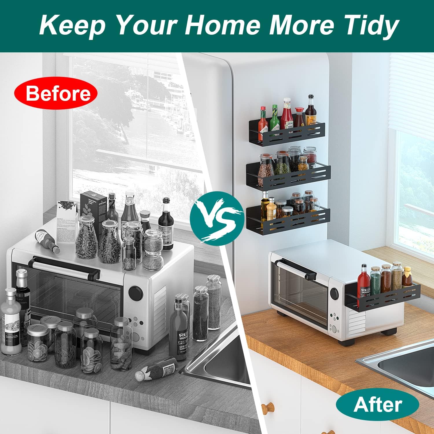 Magnetic Seasoning Rack, 2 Counts/set Wall Mounted Metal Storage Rack, Space Saving Spice Rack, Home Organizer for Kitchen Fridge & Microwave