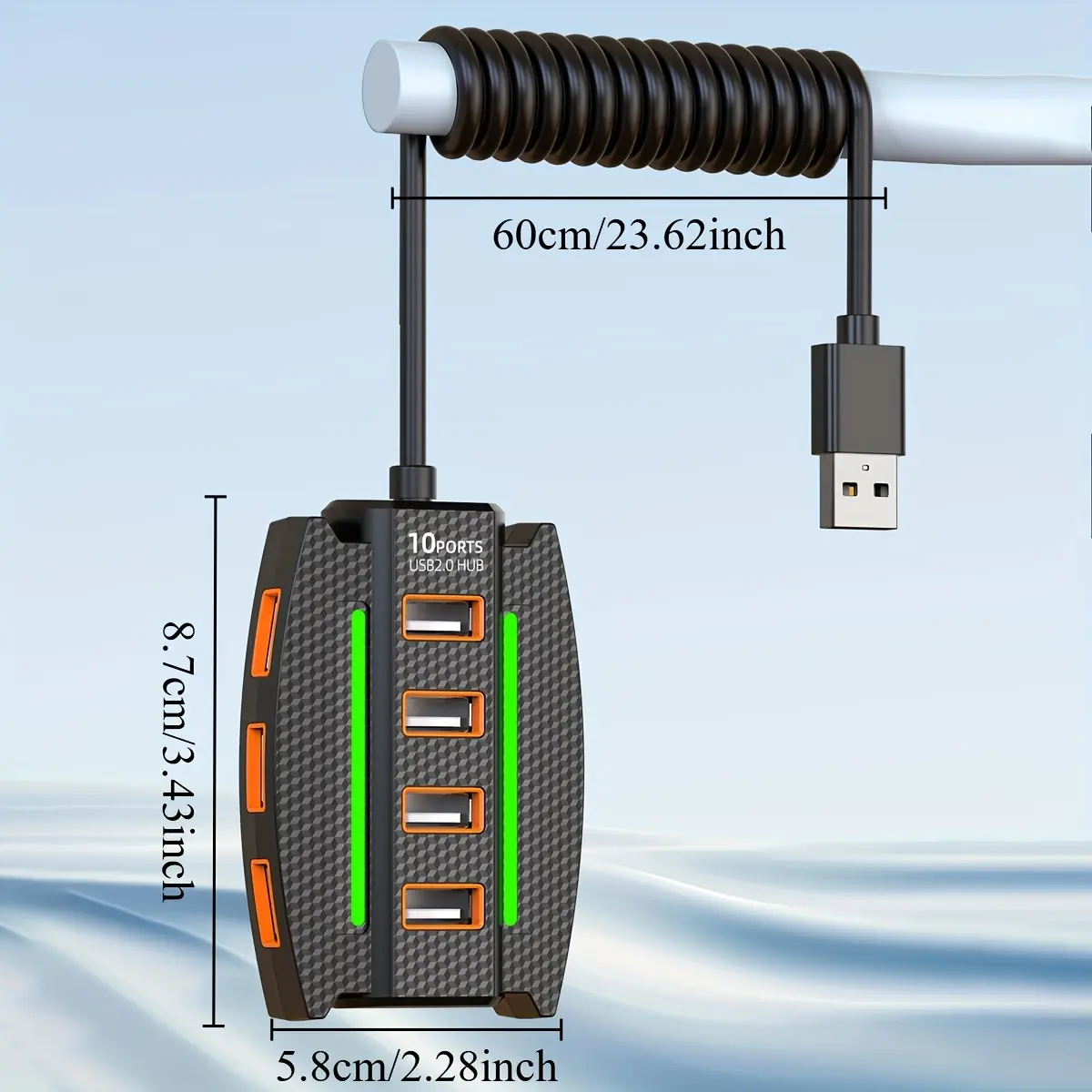 1pc High-Speed 10-Port USB 2.0 Hub with RGB Lights, Multi-Device Splitter and Data Transmission, Plug and Play, 36V Max Working Voltage, for Computer Accessories