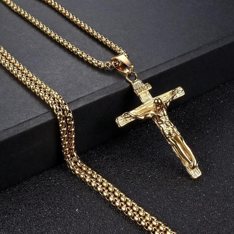 MILACOLATO Stainless Steel Men's Jesus Cross Pendant Necklace Gold Religious Jewelry Gift Durable and Stylish MILACOLATO Stainless Steel Men's Jesus Cross Pendant Necklace Gold Religious Jewelry Gift Durable and Stylish