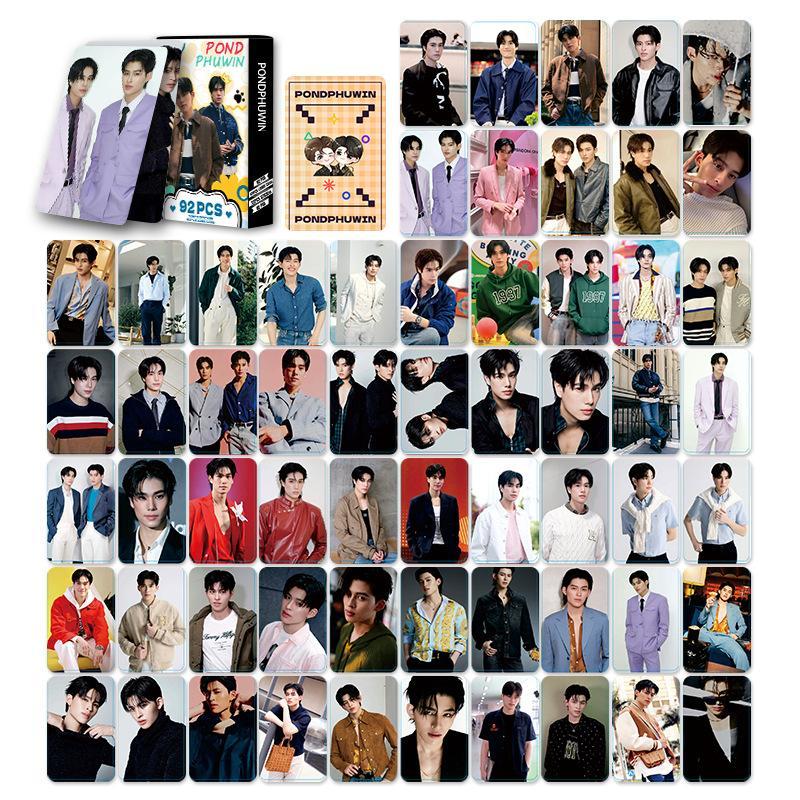 92Pcs/Set Thailand Stars PondPhuwin Laser Lomo Card Pond&Phuwin Characters Small Cards Photocard With Stickers Fans Support Card