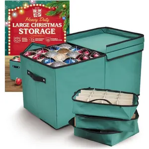 Premium Christmas Ornament Storage with 8 Tray Christmas Storage Container with Dividers Perfect for Holiday Decorations Fits 128 Holiday Ornaments Tear-Proof Fabric