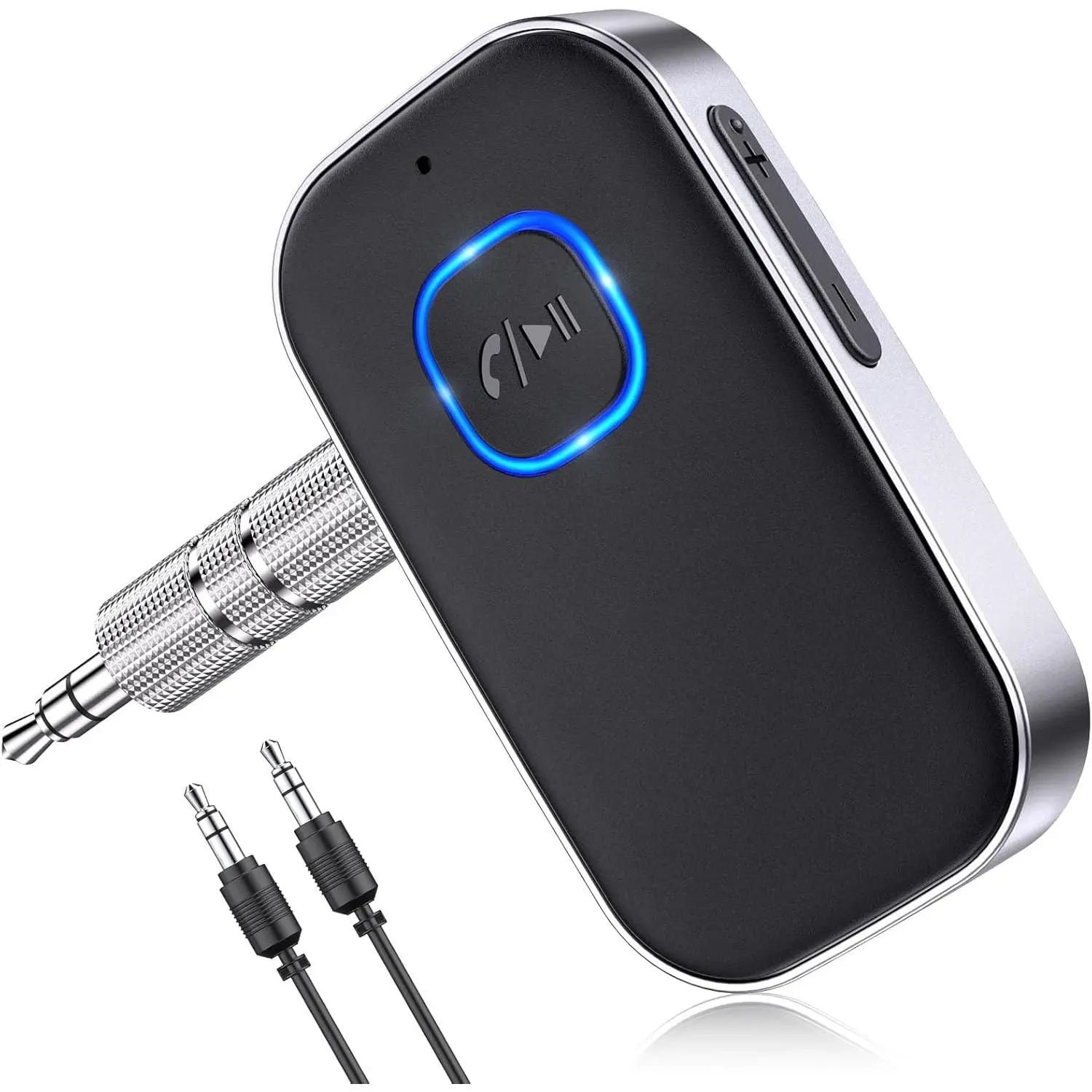 Noise Cancelling Digital Audio Receiver Accessories, 3.5mm AUX Adapter with Button, Device Connection for Stereo/Wired Headphones, Hands-Free Call, 16H Battery Life - Black