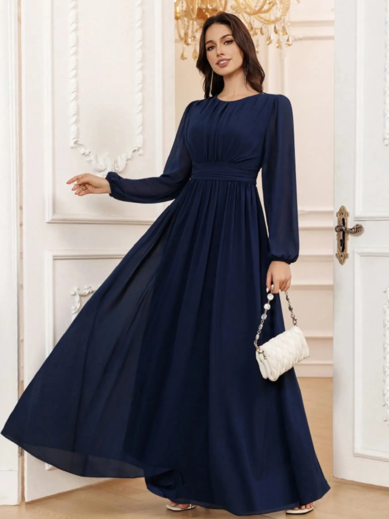 Elegant French Style Dress, Flowy A-Line Design, Waist-Cropped Fit, Perfect for Dates and Evening Events, Women's Formal Gown