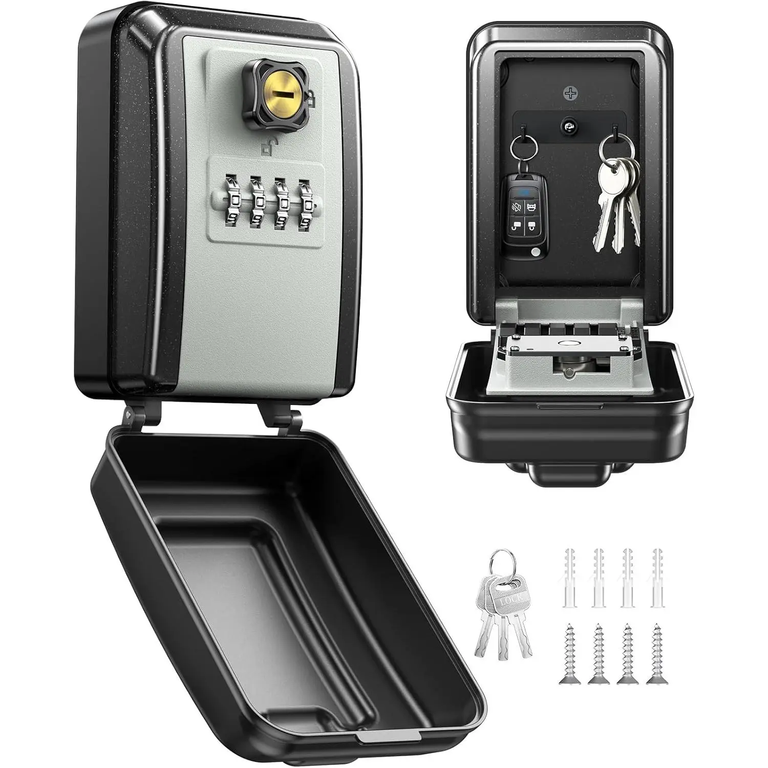 Wall-Mounted Lock Box for Keys with Code, Large Capacity 4 Digits Combination Key Lock Box with Resettable Spare Key, Weatherproof Key Safe Storage Lockbox for Home, Apartment, Office, Garage