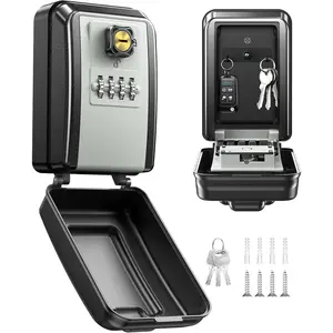 Wall-Mounted Lock Box for Keys with Code, Large Capacity 4 Digits Combination Key Lock Box with Resettable Spare Key, Weatherproof Key Safe Storage Lockbox for Home, Apartment, Office, Garage
