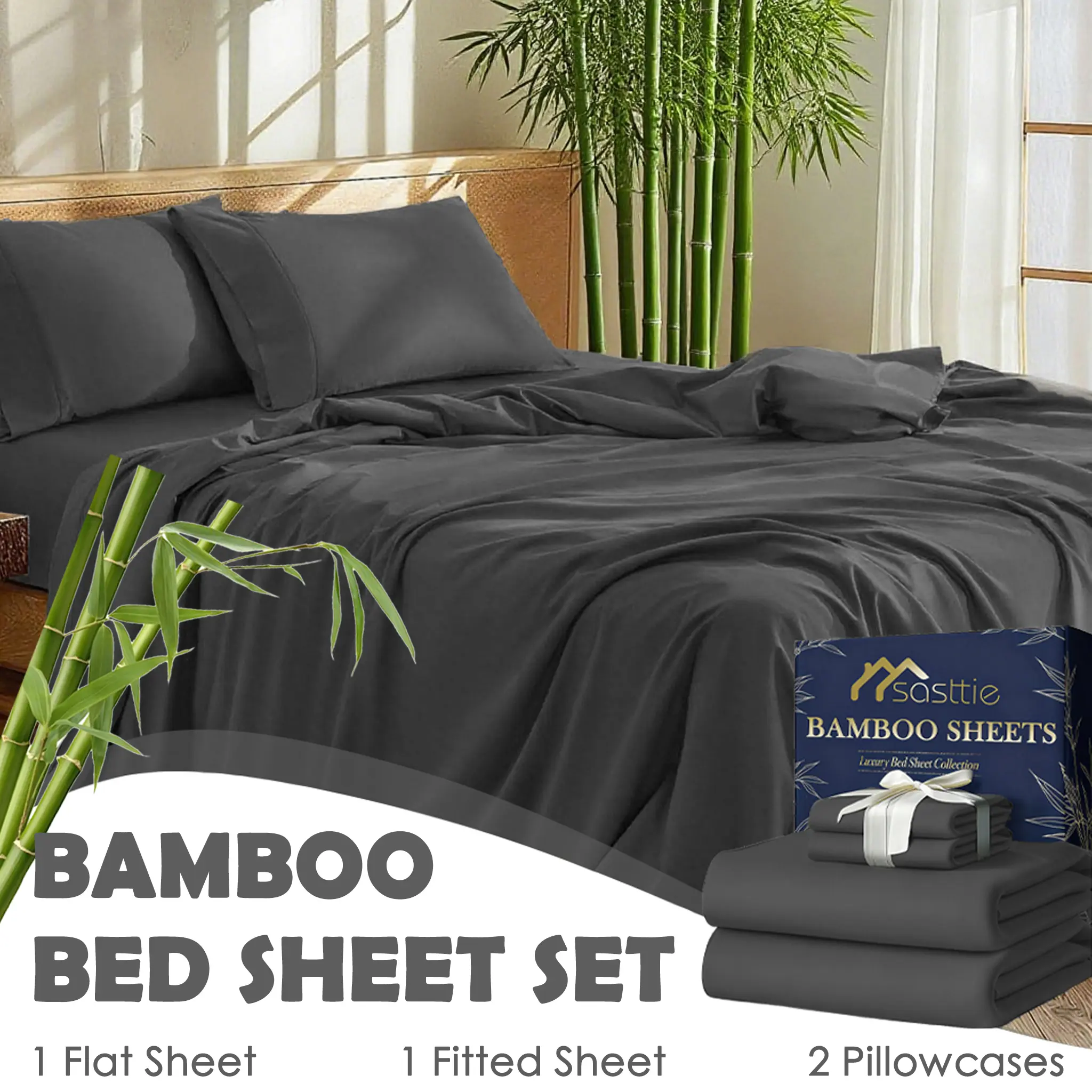 MUXHOMO Luxury Bamboo Viscose King Size Sheet Set - Cooling | Ultra Soft & Breathable | 16" Deep Pocket with Corner Straps