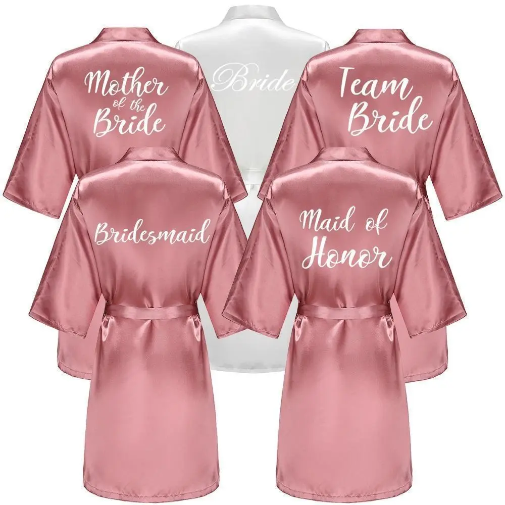 New Bridal Party Bridesmaid Sister Mother Shower Gift Wedding Short Team Bride Robes With White Text Women Bathrobe