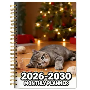 2026-2030 Monthly Planner/Calendar - January 2026 to December 2030, 5-Year Monthly Planner, Fun Cat-Themed Cover Design Notebook, Yearly Calendar Planning, Monthly Tabs, 60-Month Calendar, 5.5 x 8.3 inches, Thick Paper, Elastic Cover, Durable Double Wire