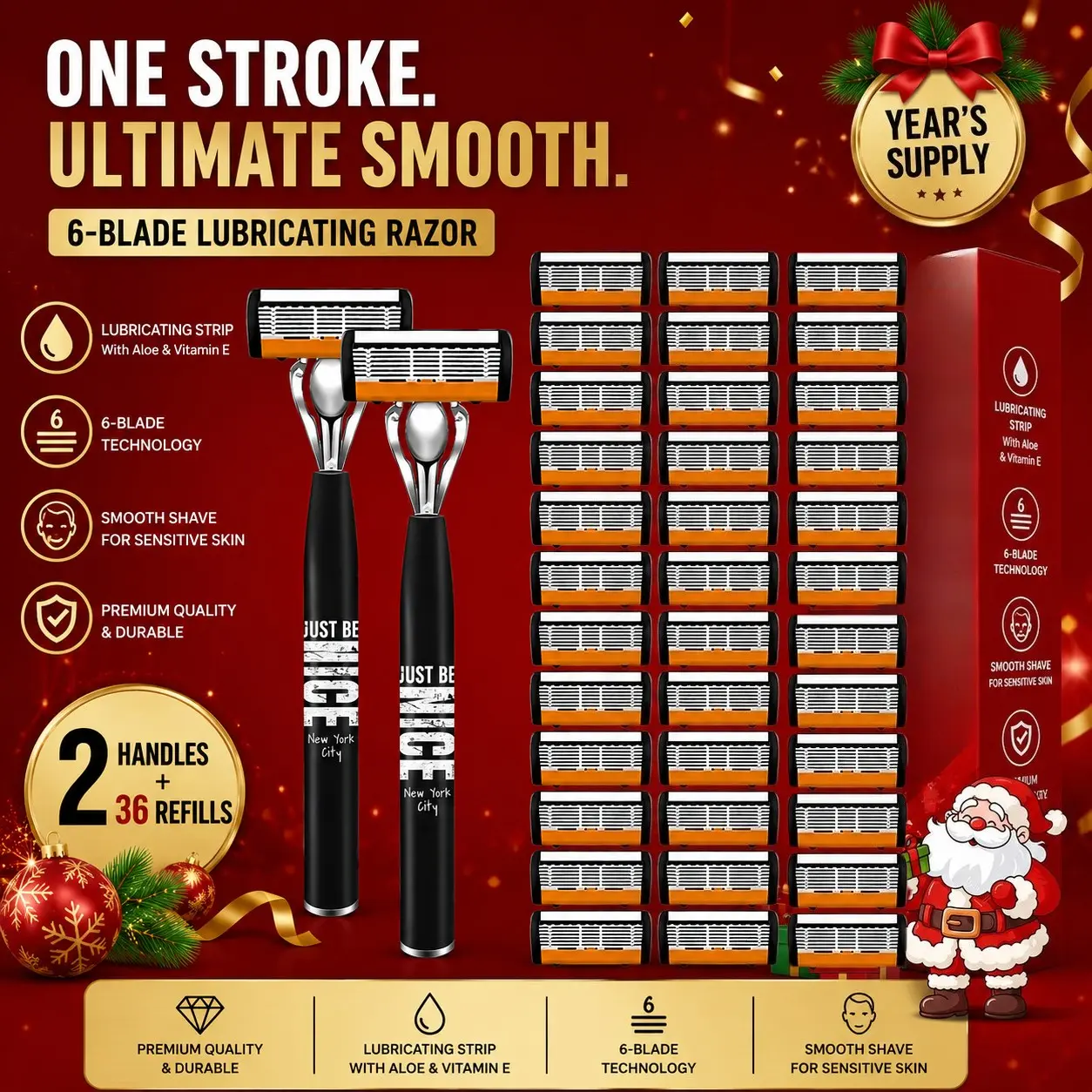 Men's 6-Blade Shaving Set, 2 Premium Handles, 36 Replacement Blades, Smooth Shave, Ergonomic Non-Slip Handle, Durable Sharp Blades, Travel Friendly