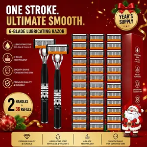Men's 6-Blade Shaving Set, 2 Premium Handles, 36 Replacement Blades, Smooth Shave, Ergonomic Non-Slip Handle, Durable Sharp Blades, Travel Friendly