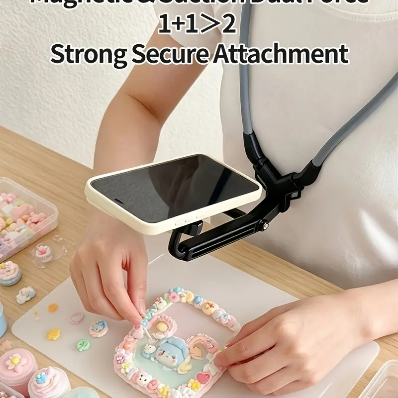 Magnetic And Suction Cup Dual-Suction Power Neck Phone Holder, Ball Head Wide-Angle Shooting Side-By-Side Viewing Screen Multi-Angle Adjustment, with Stabilizing Fixed Chest Strap, Ideal Partner for Hiking, Travel, And Outdoor Video Recording
