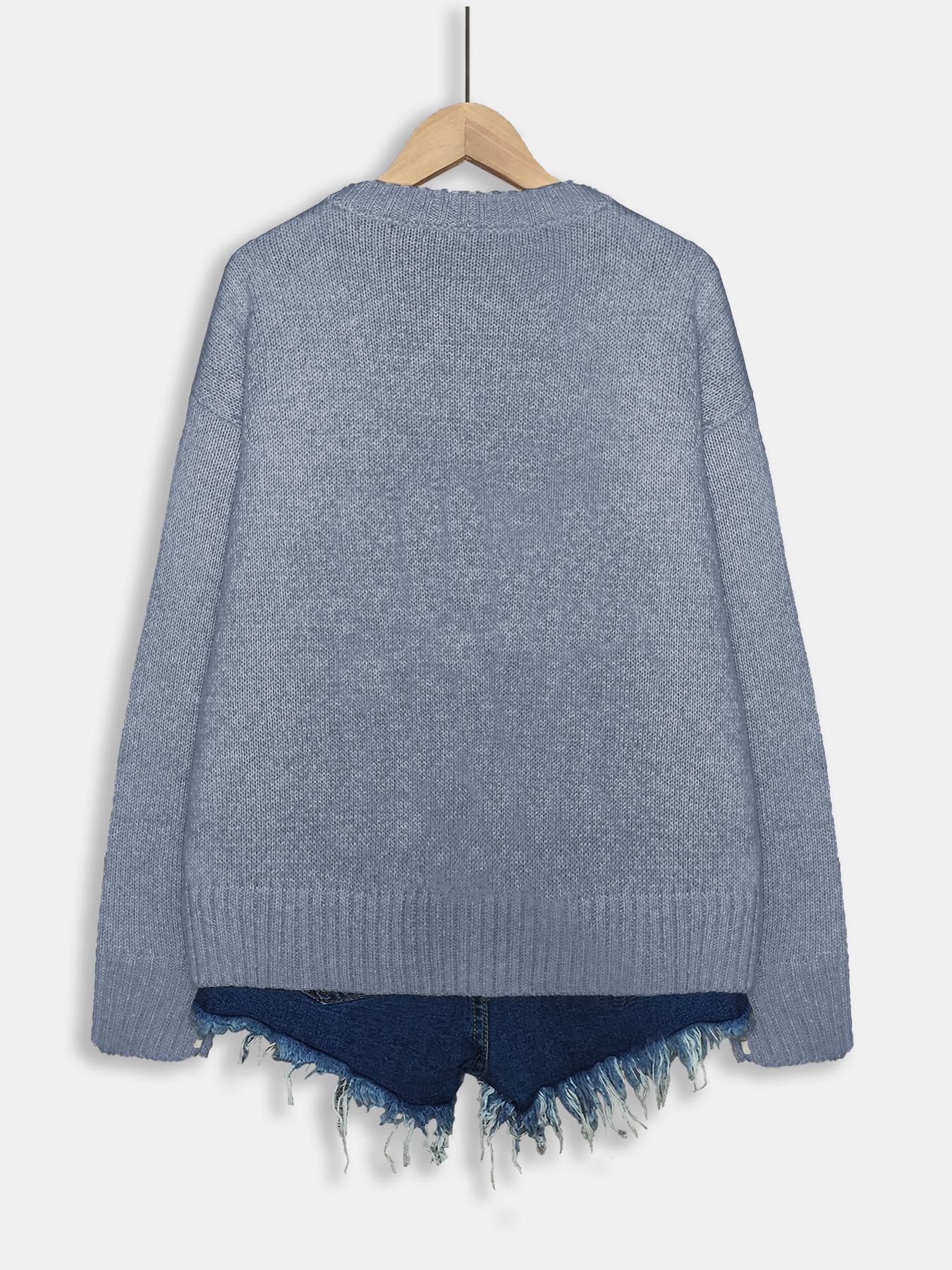 Women's Rabbit Print Drop Shoulder Crew Neck Sweater, Casual Chic Long Sleeve Round Neck Jumper for Fall & Winter, Fashion Ladies' Knitwear for Daily Wear, Women's Clothing, Sweaters for Women, Cute Tops, Knit Pullover Tops