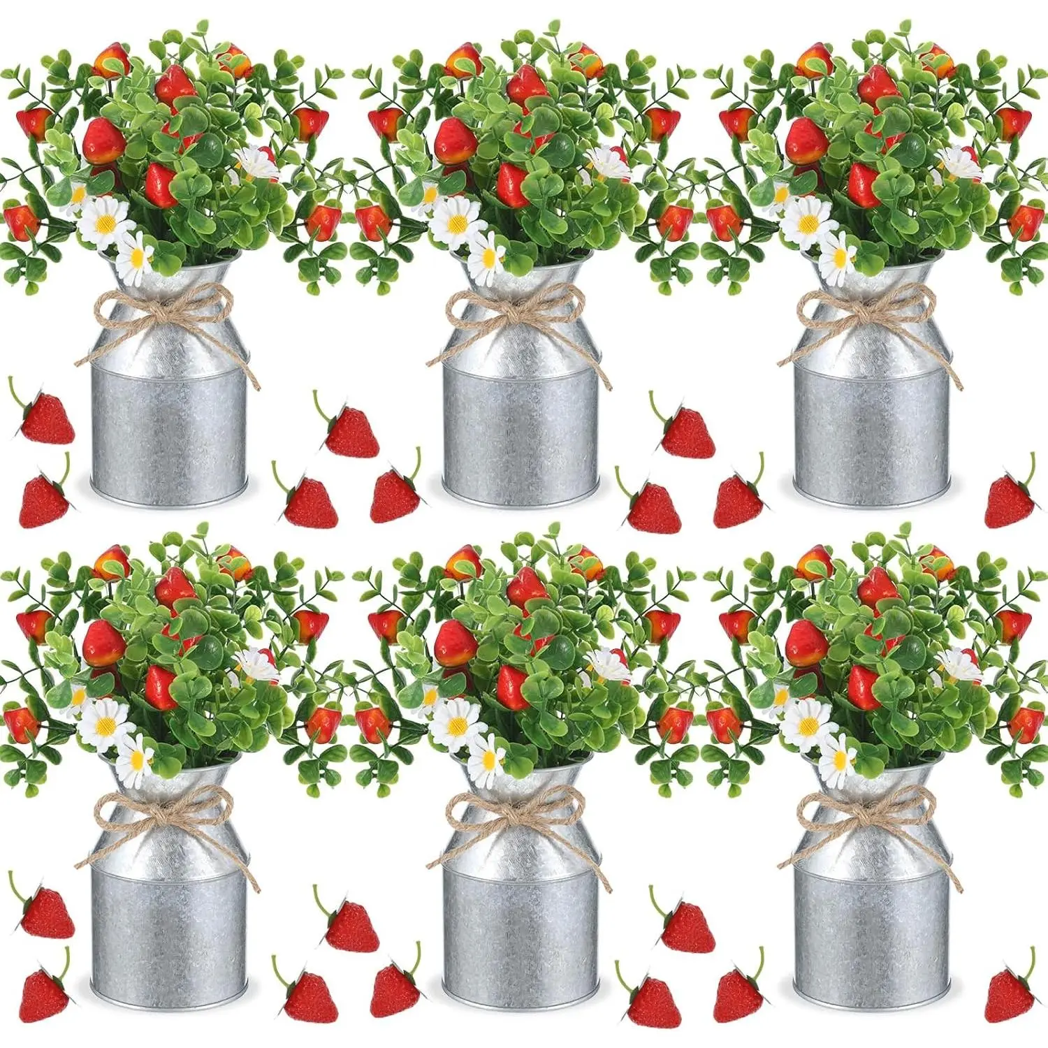 6 Sets Strawberry Centerpieces for Tables Artificial Strawberry Daisy Plants and Vase with Twine Fake Strawberries Berry Farmhouse Sweet Baby Shower Decor for Summer Home Party Wedding Decor
