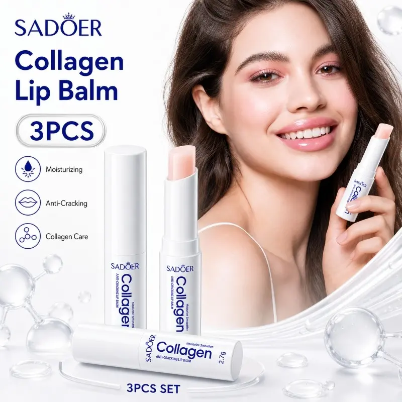 Sadoer Collagen Moisturizing Lip Balm 3-Pack, Nourishing Lip Care for All Skin Types, Lightweight and Portable, Ideal Gift for Holidays and Parties
