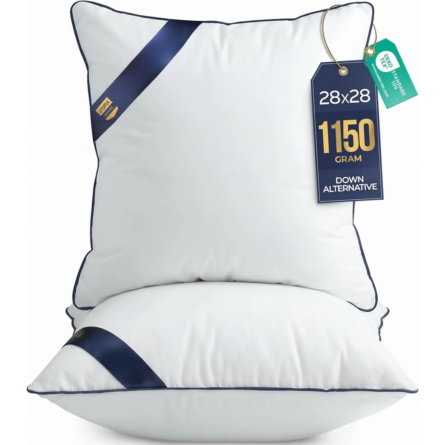 Throw Pillow Inserts (Pack of 2, White), 28 x 28 Inches Decorative Indoor Pillows for Sofa, Bed, Couch, Cushion Sham Stuffer