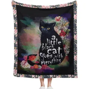 Black  Throw Bedroom Accessories Flannel Blanket, Soft Warm Four Seasons Bed Throw Air Conditioning Blanket Sofa Quilt (60''X50'', Black )
