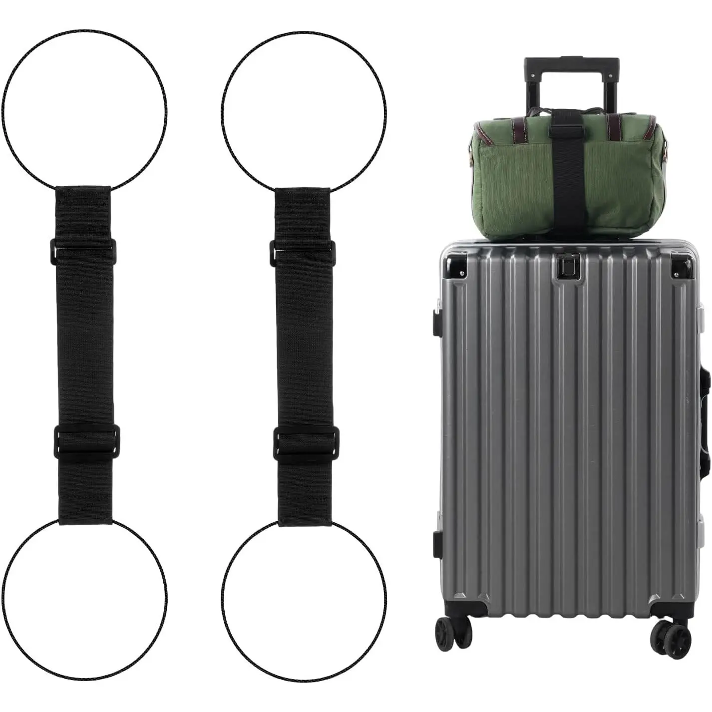 2 Pack Synthetic Travel Luggage Bungee Straps - 2-in-1 Adjustable Wrap-Around Belt for Attaching Extra Bags to Suitcases, Lightweight Elastic Add-a-Bag Accessory