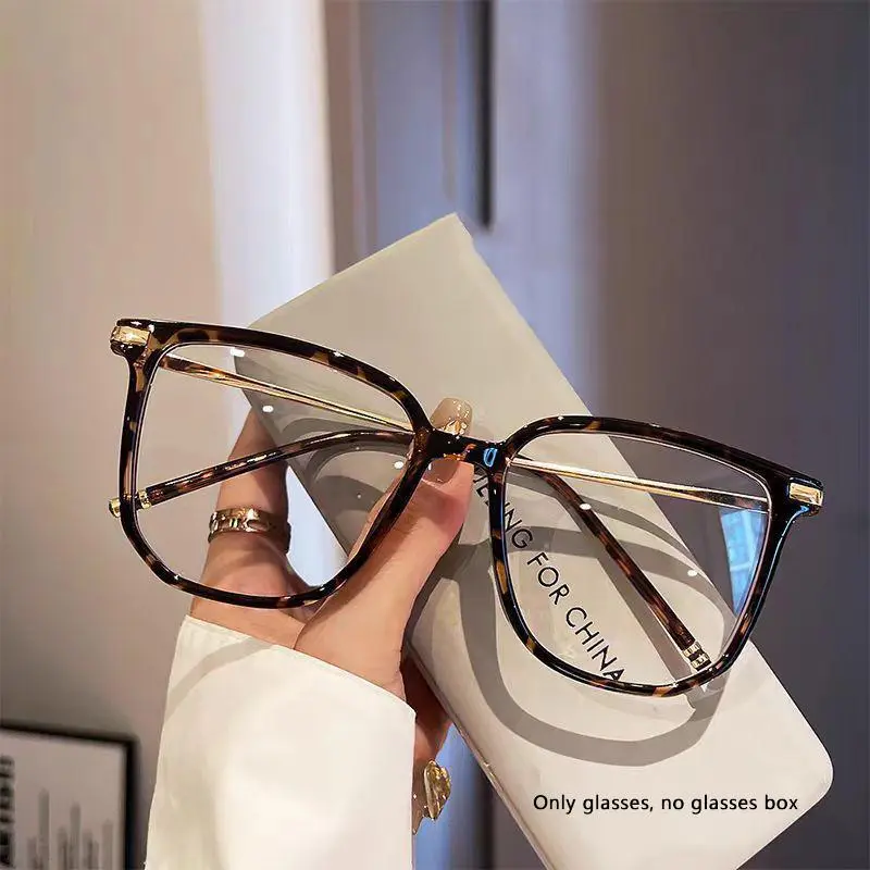 Fashion Square Myopia Glasses Women Anti-blue Light Large Frame Glasses Trendy Prescription Lens with Minus Diopter-1.5-2.5-3.0