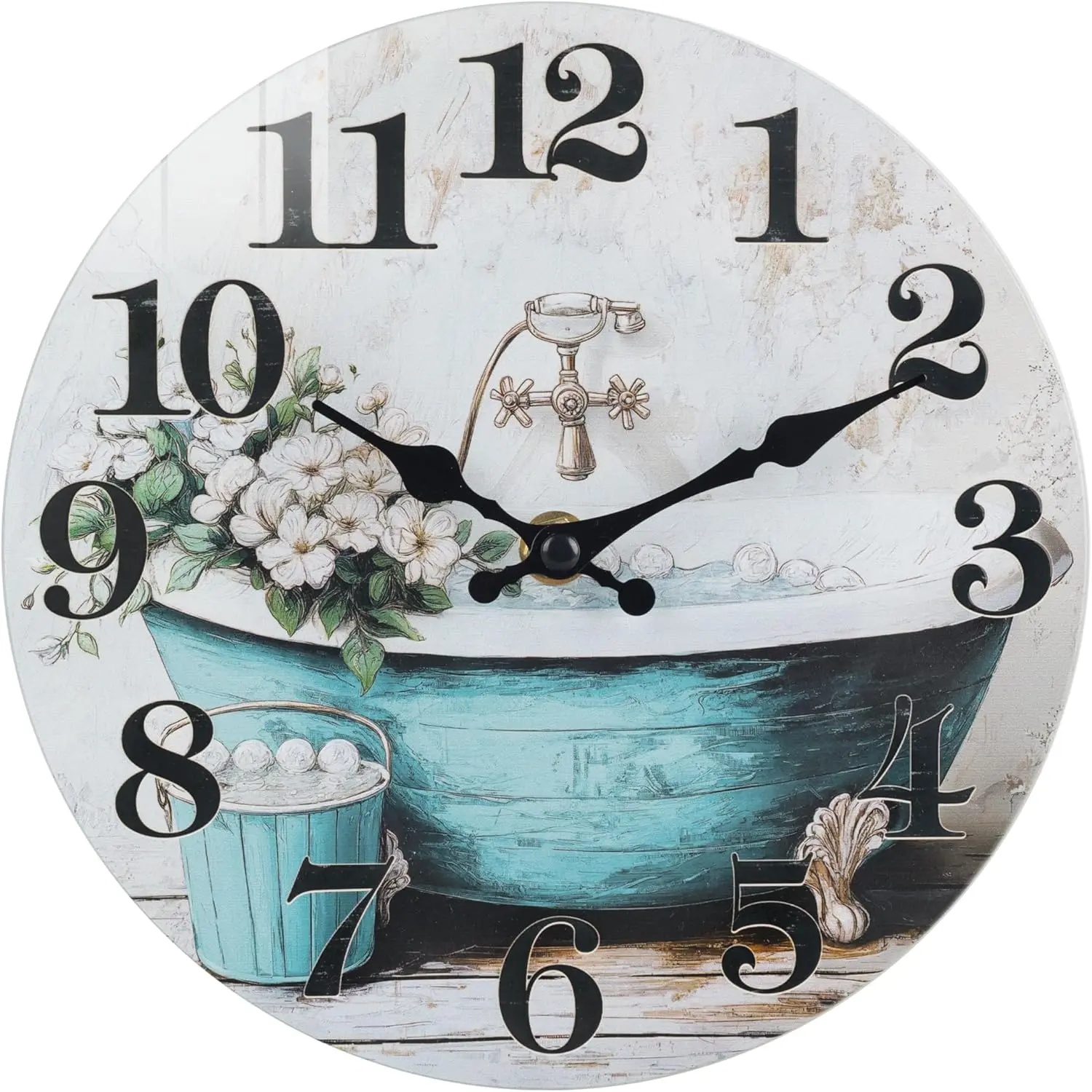 Silent Rustic Style Waterproof Glass Wall Clock 10 Inch Blue for Bathroom Shower Pool