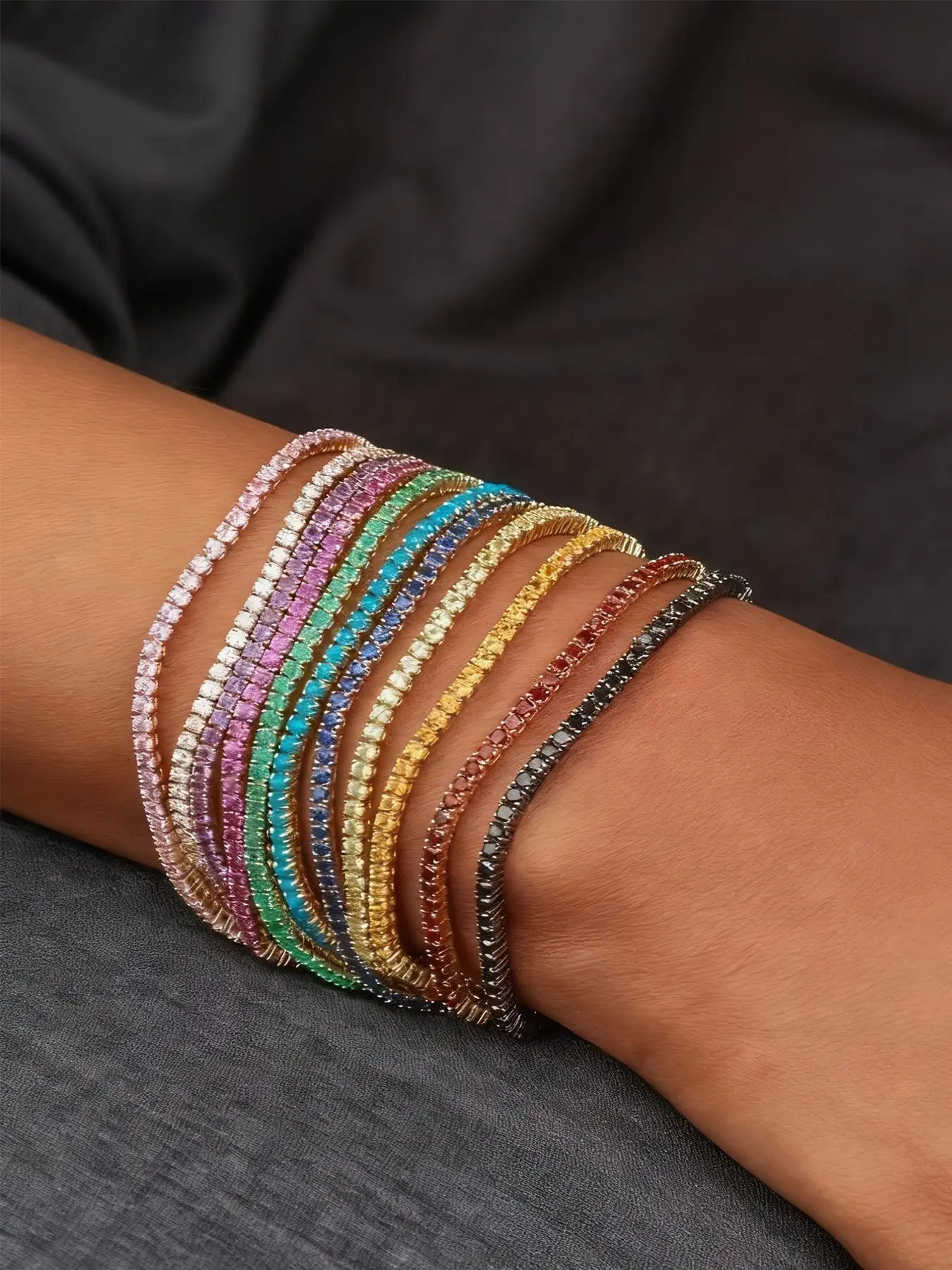 11pcs Bohemian Shiny Bracelet Set for Women, Elastic Stretch Rhinestone Bangle, Multifunctional Fashion Stackable Wrist Jewelry, Party and Vacation Gift