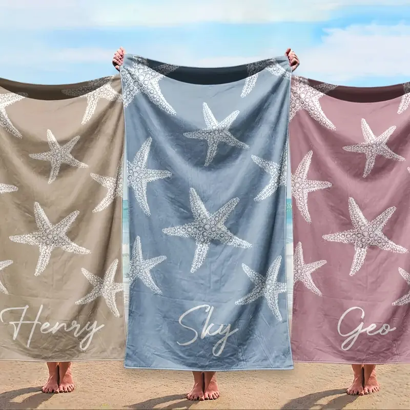 portable,,hostess,,travel,,xl,luxury,bathtowels,decorative,boat,towels,drying,Personalized Starfish Beach Towel Custom Name Multicolor Vintage Soft Microfiber Fade Resistant Quick Dry Multifunctional Car Seat Sweat Towel for Beach Pool Bath Gift Ready wit