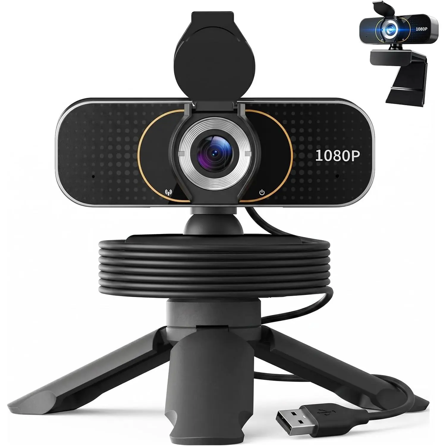 1080P Webcam with Built-in Microphone, Synthetic Cover, Plug-and-Play Functionality for Video Calls, Video Call