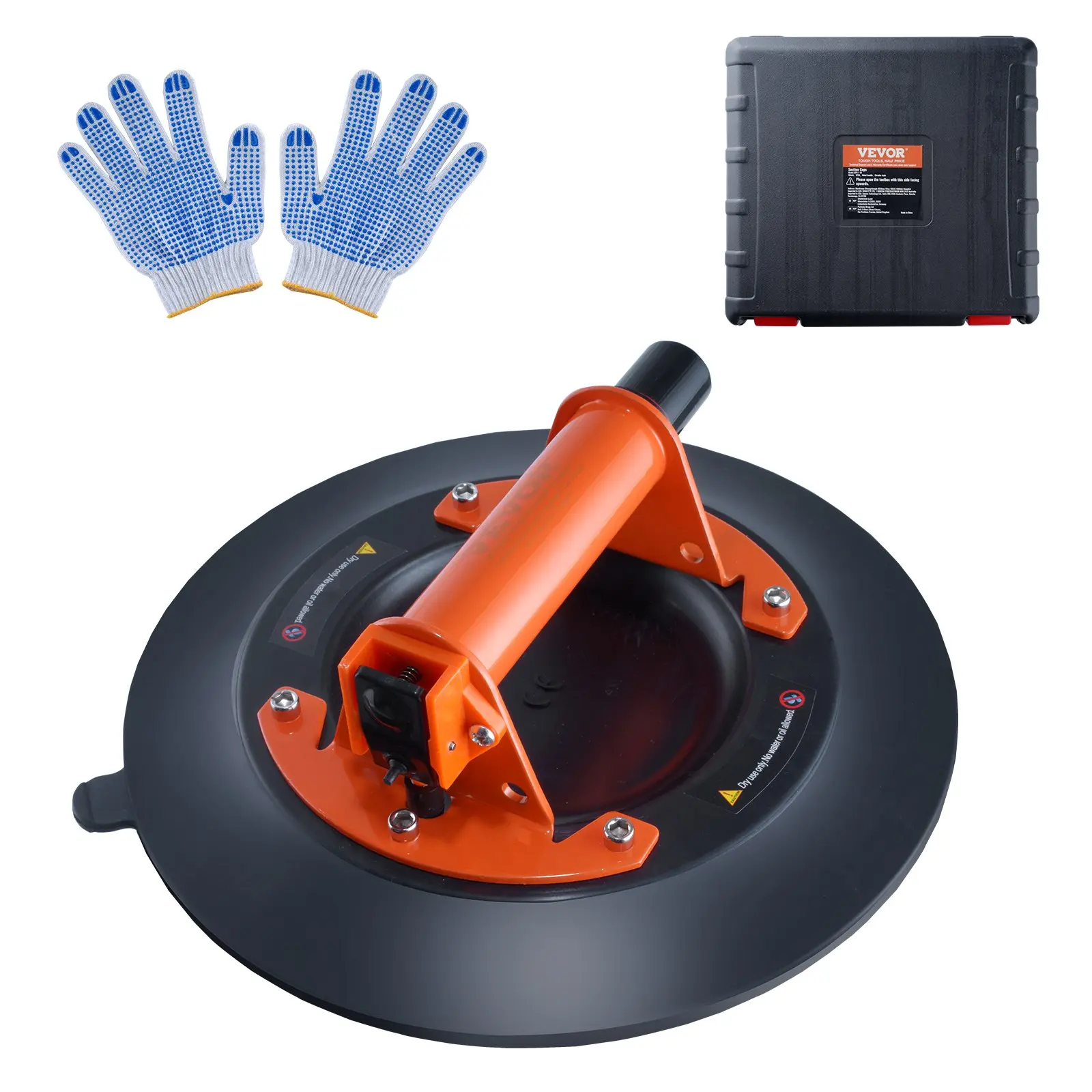 【Summerfinds】VEVOR Glass Suction Cup, 10" 990 lbs Load Capacity, Vacuum Suction Cup with Steel Handle & Carry Box, Heavy Duty Industrial Suction Cup Lifter Tool for Glass, Granite, Tile, Metal, Wood Panel Lifting