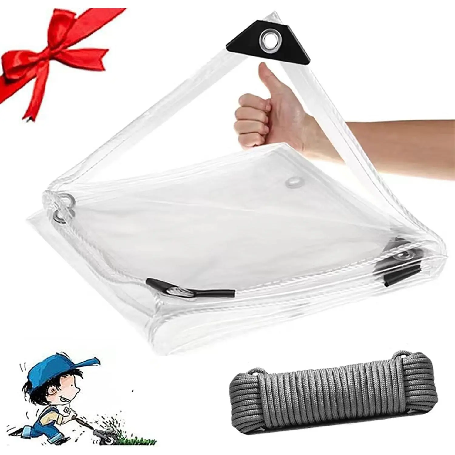 Clear  Tarps(Increase Grommets+Windproof Rope) Poly Tarpaulin Outdoor Garden Rainproof Covering,for Patio,Porch and Outdoor 6x8ft (1.8x2.4m)
