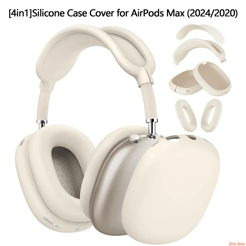 2026 New 4 in 1 Silicone TPU Protective Case Cover Set for AirPods Max Headphones with Full Body 360° Shockproof Bumpers Anti Scratch Dustproof Sweatproof Precise Cutouts Ear Cups Earpads Headband All Round Protection Travel Accessory Kit