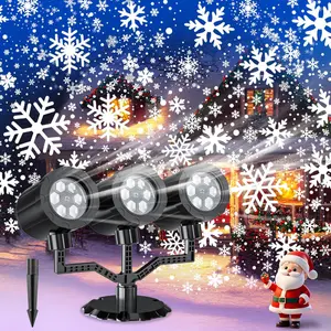 Christmas Projector Lights Outdoor, Upgraded Snowflake Projector IP65 Waterproof LED Snow Projection Lights for Indoor Outdoor Christmas Decoration, Holiday, Yard Decor-Three-Head ADD21SoftWearFashion