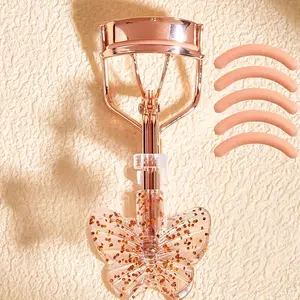 1-piece professional eyelash curler set with replacement rubber strips, butterfly glitter design curved eyelash curler, portable eyelash curler for natural eyelash lifting