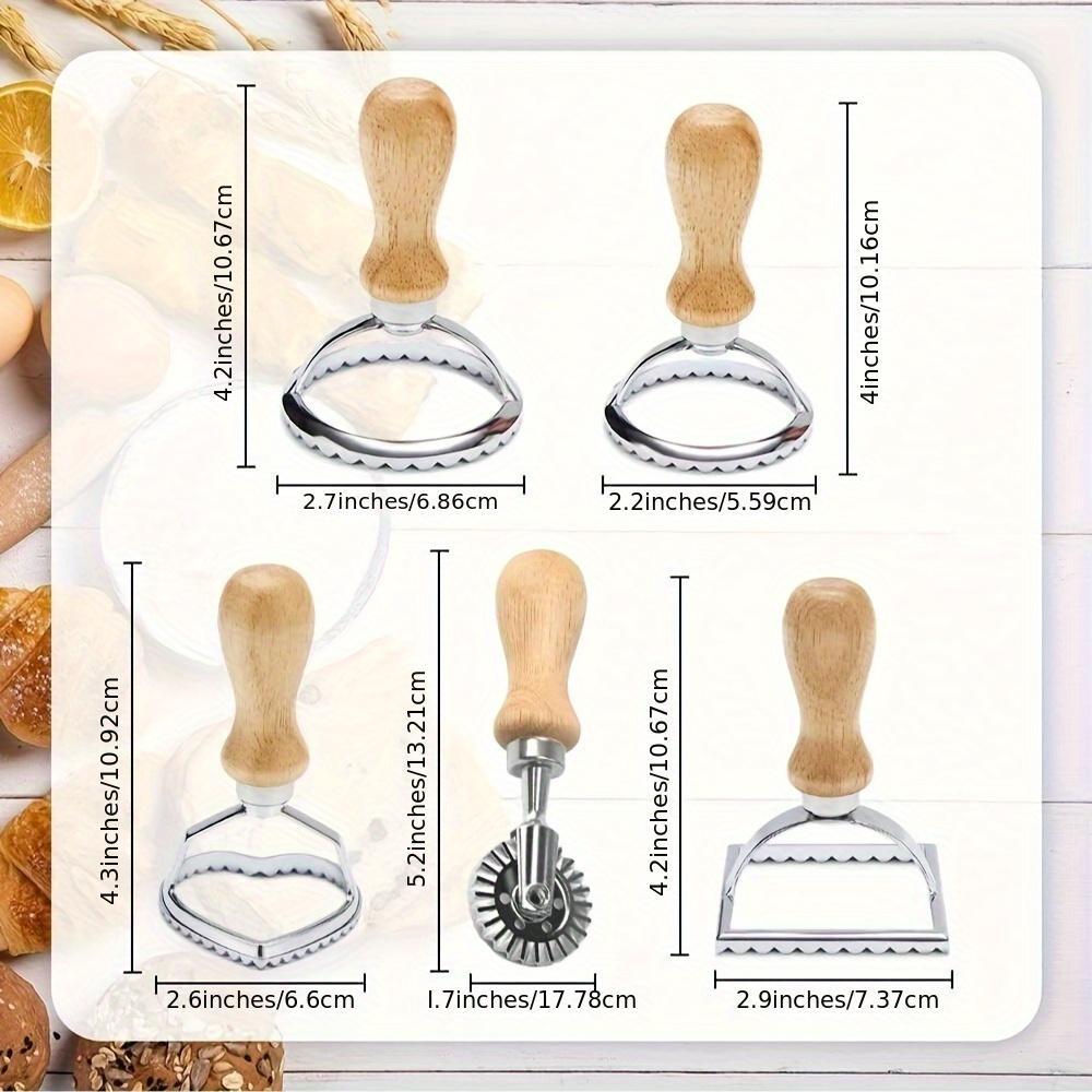 Set of 5 Ravioli Stamps, Wooden Handle Ravioli Cutter for Making Ravioli, Pasta, Dumplings, Lasagna, Pierogi, And Dough Pressing